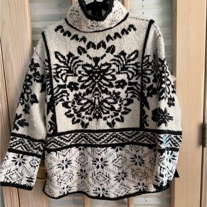 Anthropologie Black & Cream Fair Isle Turtleneck Sweater